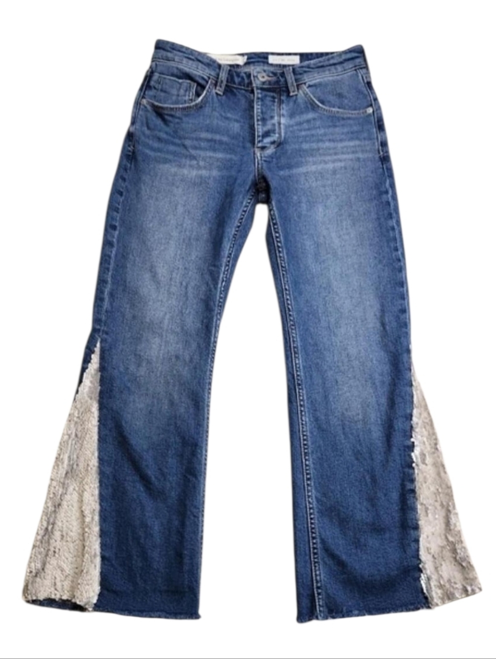 Anthropologie Pilcro High-Rise Sequined Flared Crop Jeans Womens 25 petite